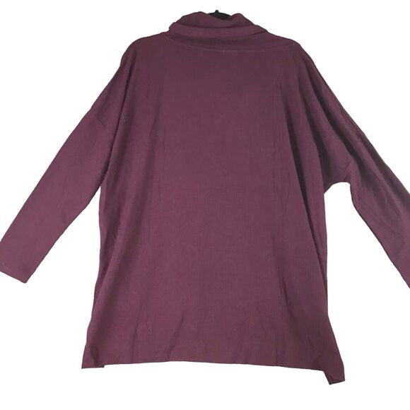 Ady P Womens Medium Oversized Tunic Sweater Maroon Cowl Neck High Low Hem NWOT - Picture 2 of 14